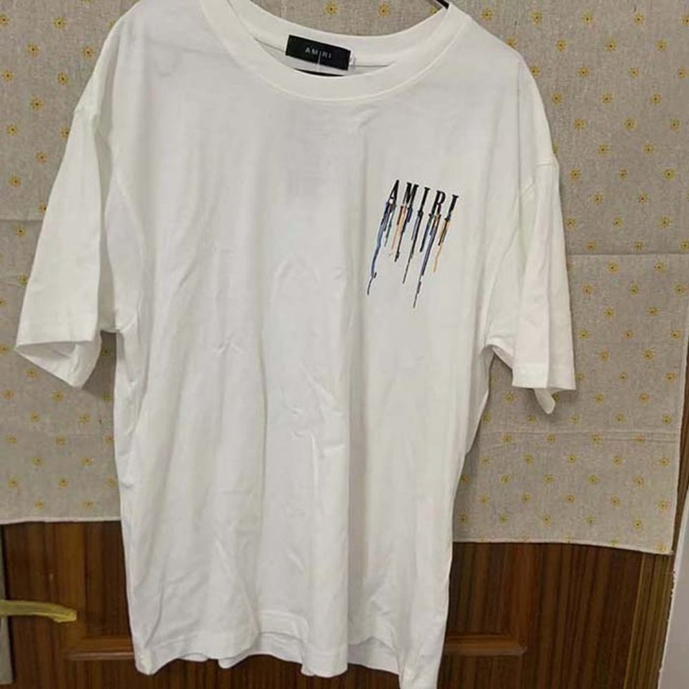 Amiri Drip Paint Short Sleeves T-shirt Color White